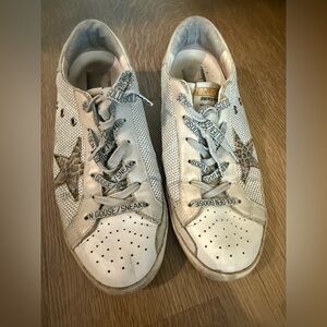 Golden Goose Cream and Gray Sneakers with Star Accents